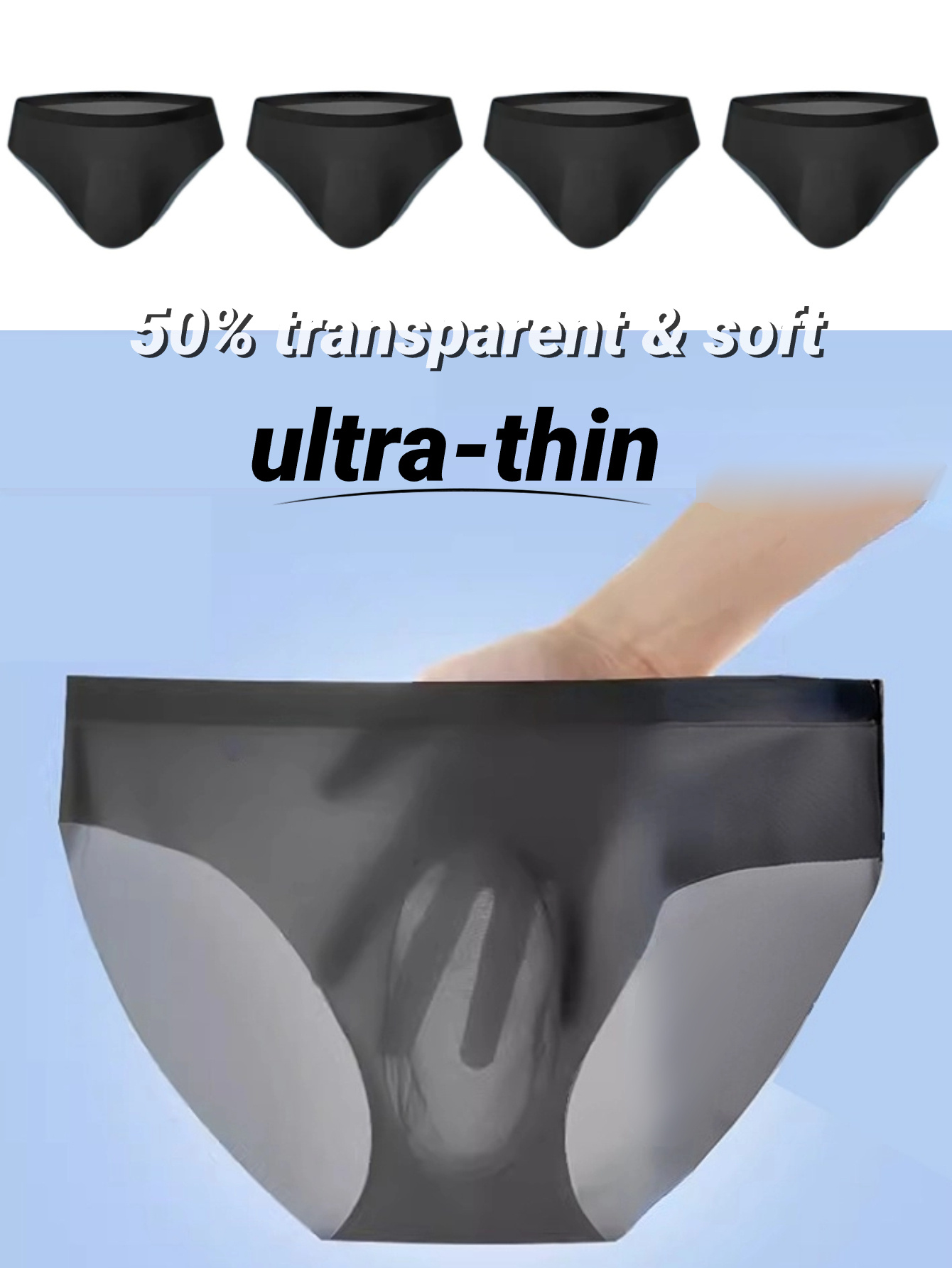 3D Male Briefs Soft Seamless Sexy Ultra-thin Breathable Transparent  Underwear