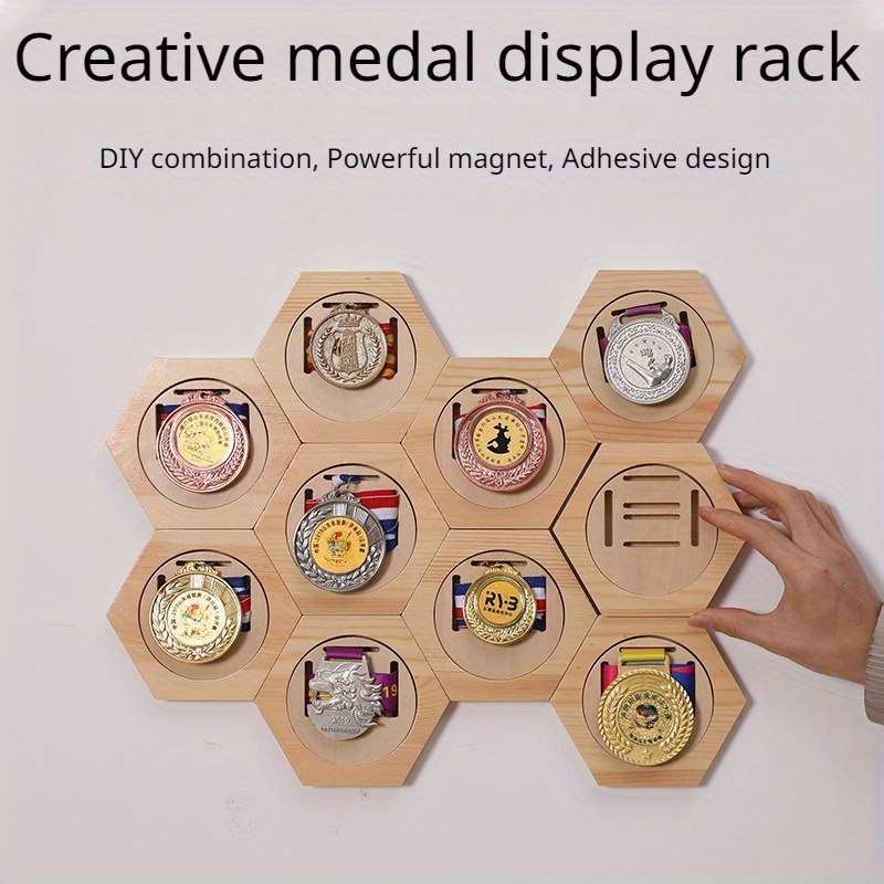 Porte-médailles Display Honeycomb Combinaison Hexagonal Wooden