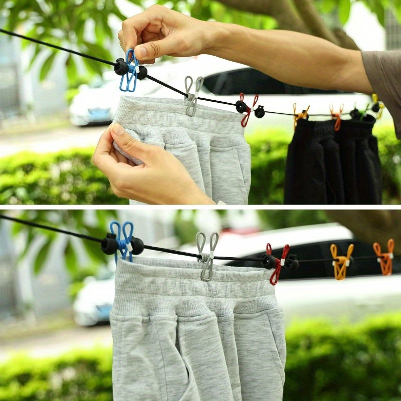 Portable retractable strong windproof clothesline (with 12 clips)