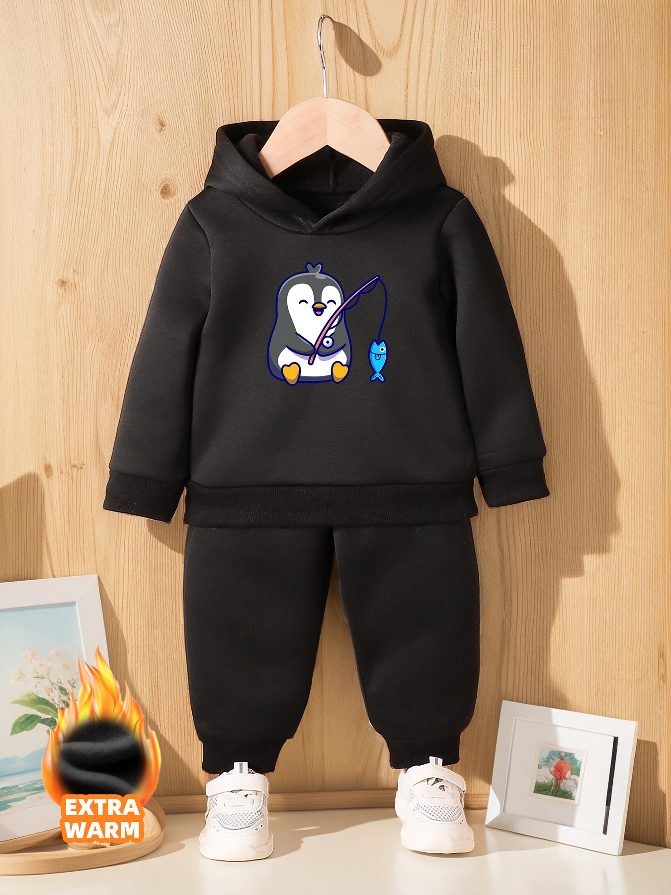 Toddler Boys Girls Sportswear Outfits Fishing Penguin Print - Temu