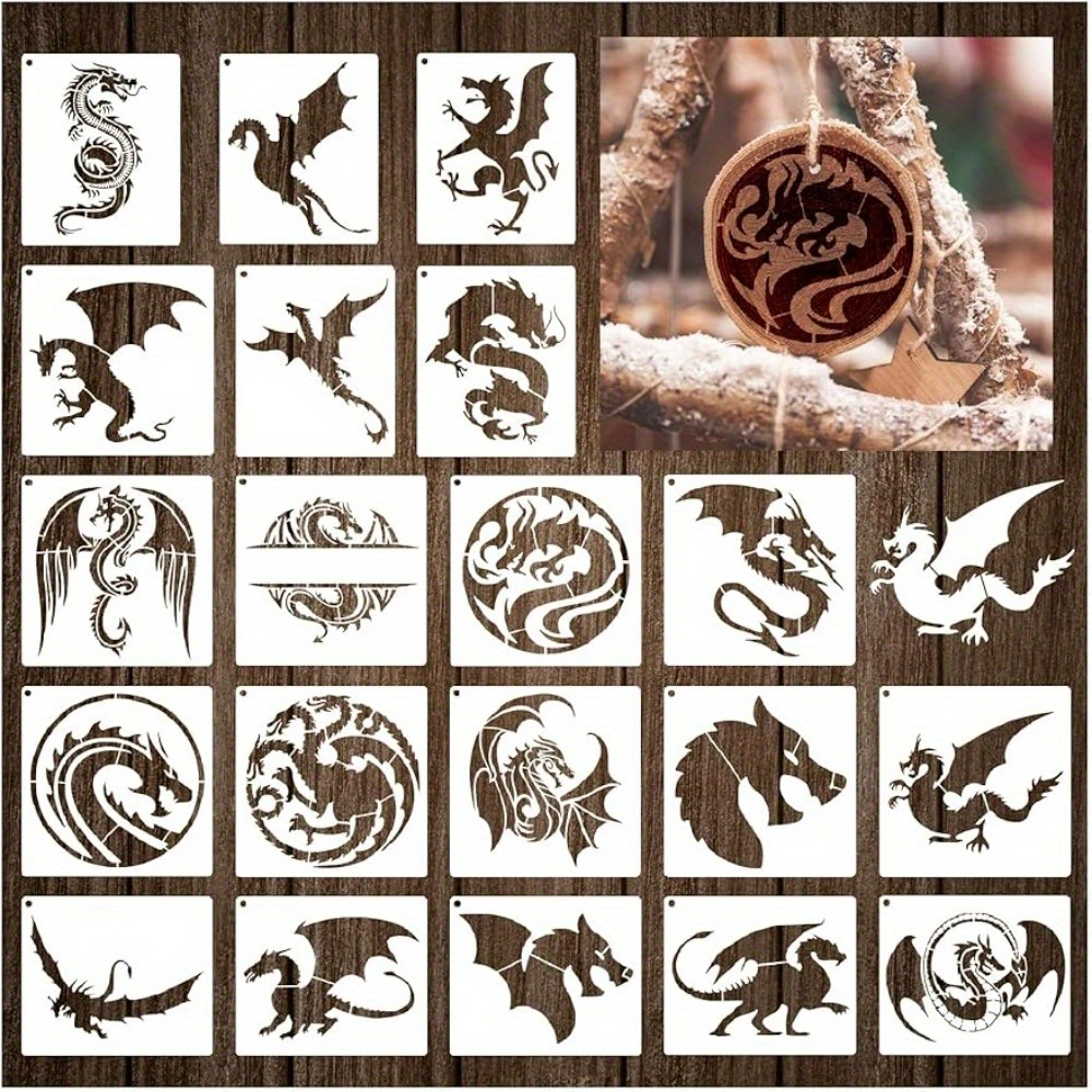 8pcs Dragon Stencils, Chinese Dragon Stencils Spray Paint Stencil Plastic  Reusable Painting Templates Tattoo Stencil Papers Airbrush Stencils &  Templates For Painting On Wood Wall Diy Crafts Drawing Stencil With Metal  Open