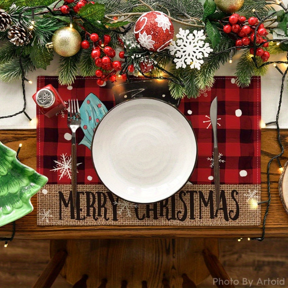  Round Table Placemats Set of 2, Christmas Snowman Xmas