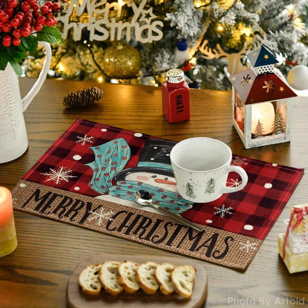  Round Table Placemats Set of 2, Christmas Snowman Xmas