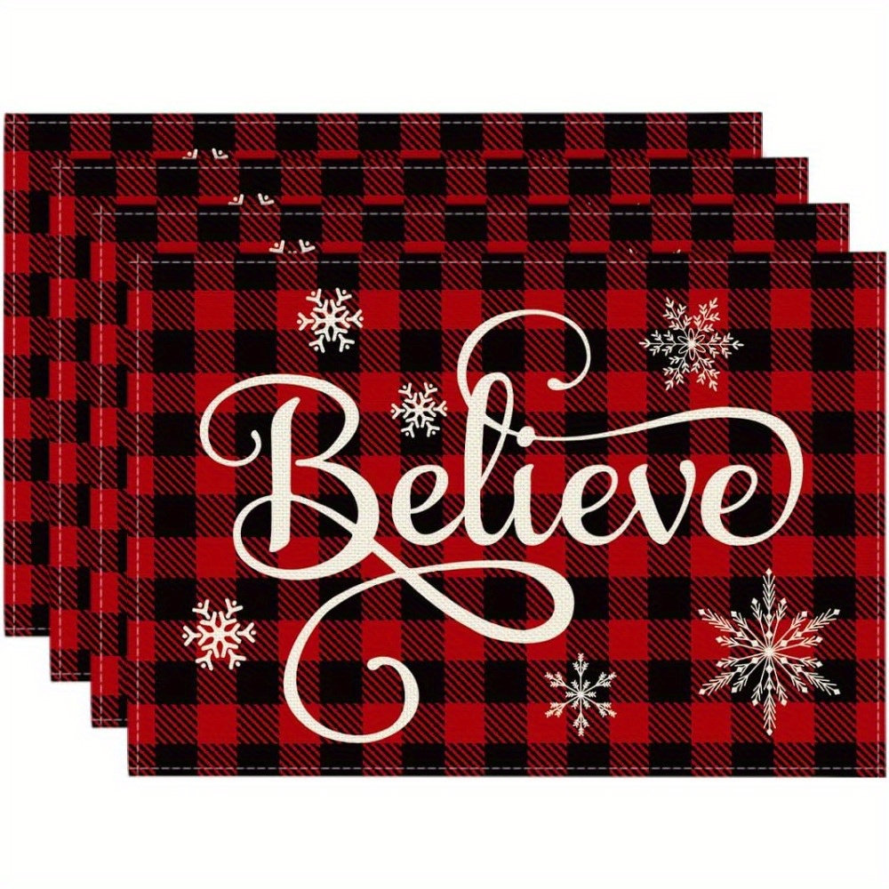 Black and Red Buffalo Check Plaid Believe Christmas Winter Kitchen