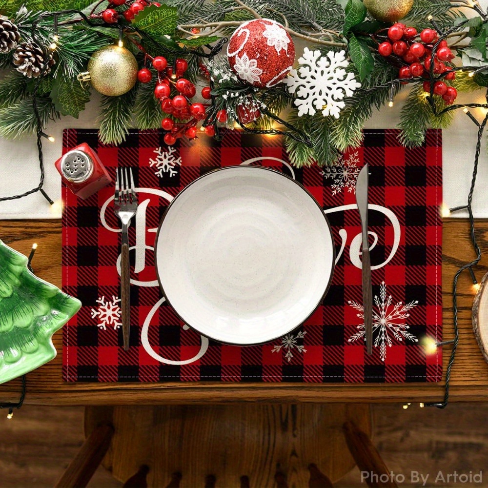 Black and Red Buffalo Check Plaid Believe Christmas Winter Kitchen