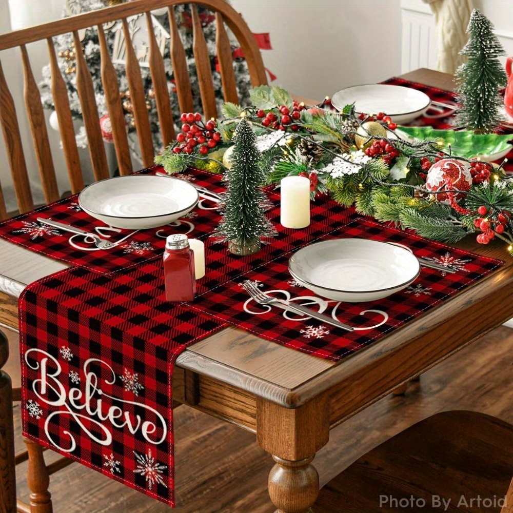 Black and Red Buffalo Check Plaid Believe Christmas Winter Kitchen