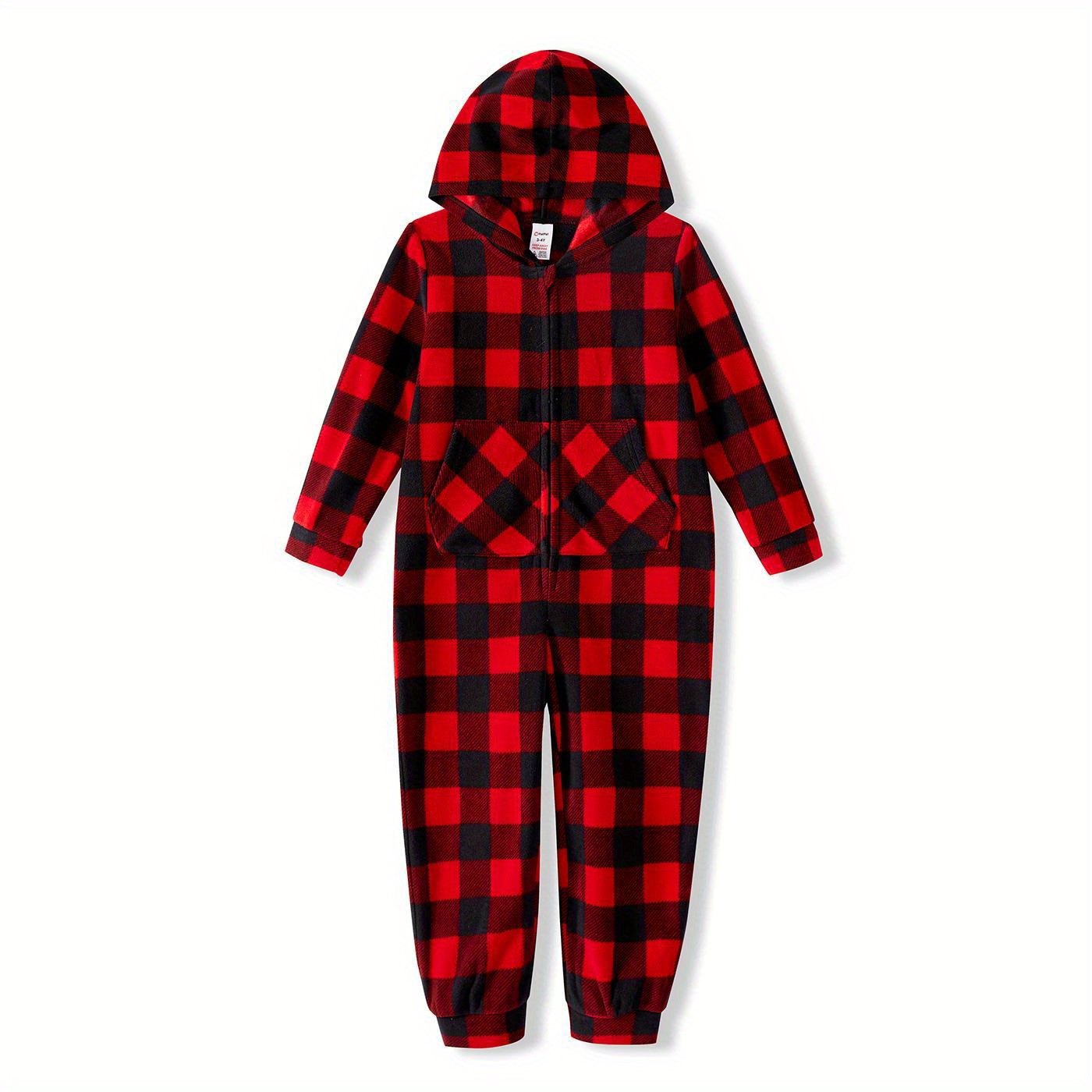 Natal Família Correspondência Vermelho Xadrez Capuz Manga Comprida Polar  Fleece Espessado Zipper Onesies Pijamas (Resistente A Chamas) - Temu  Portugal