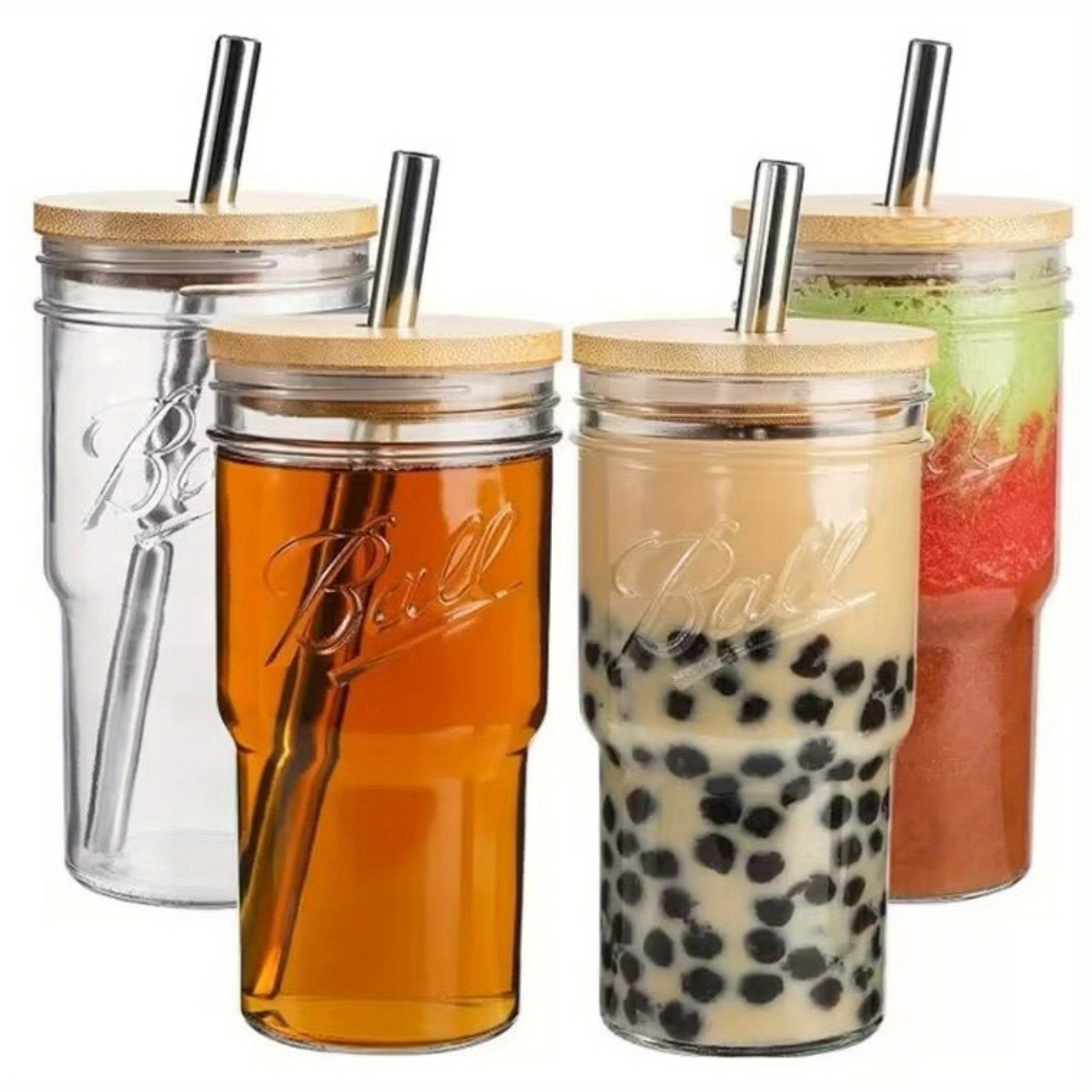 Leakproof Clear Glass Cup With Bamboo Lid + Straw + Handle, Outdoor Casual  Water Cup, Suitable For Office, Outdoor Sports, Fitness - Temu