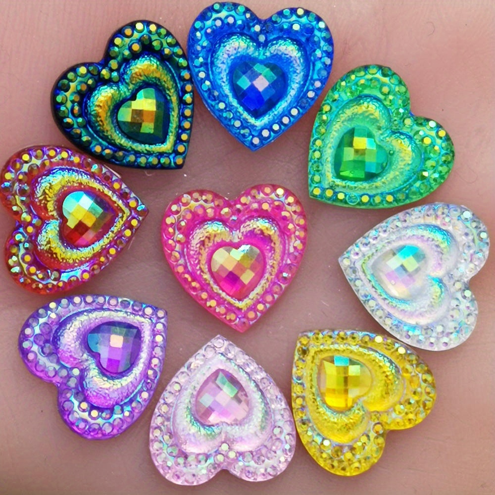 

20pcs 1.6cm Ab Colors Flatback Resin Hearts For Jewelry Making, Earrings, Pendants, And Apparel Accessories