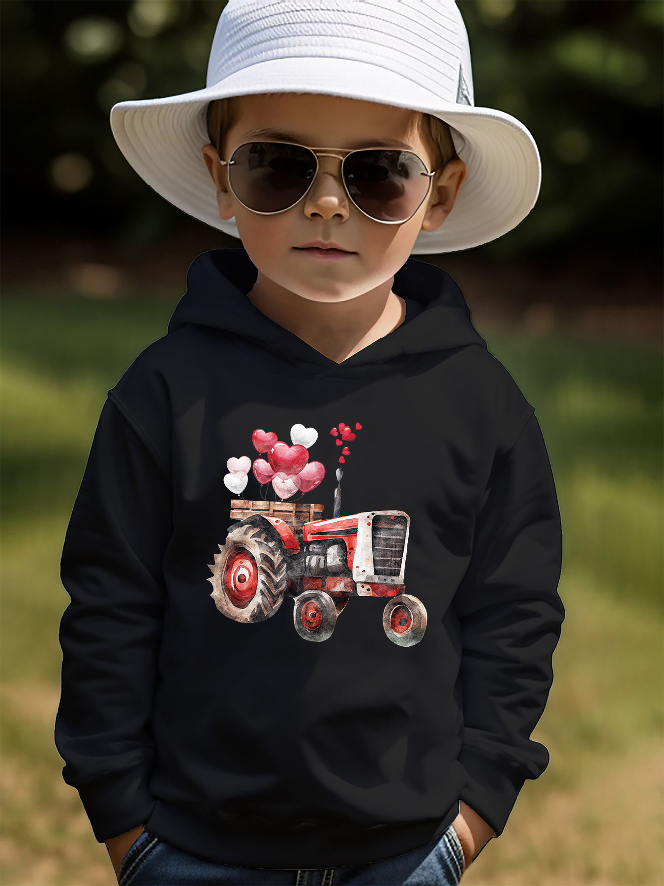 Cartoon Tractor Print Boys Casual Pullover Long Sleeve Temu