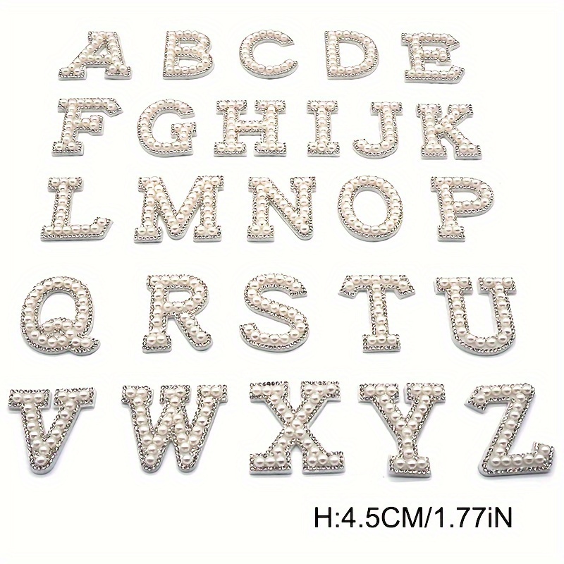 A z Shiny Stone 6 Color 3d White Bottom Pearl Letter Patches - Temu