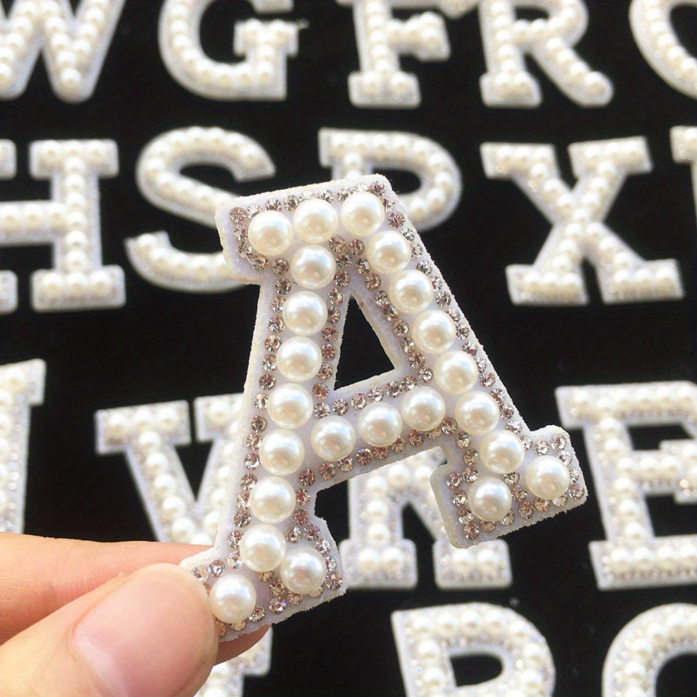 A z Shiny Stone 6 Color 3d White Bottom Pearl Letter Patches - Temu