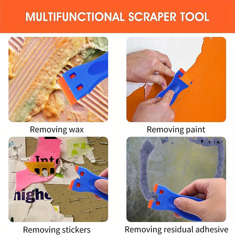 Plastic Razor Blade Scraper Tool - 2-Piece Wall Paint Remover With