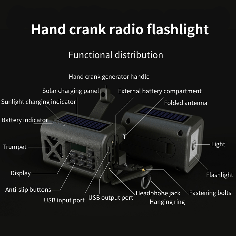 Portable Emergency Hand Crank Flashlights Generator All-in-1 Solar