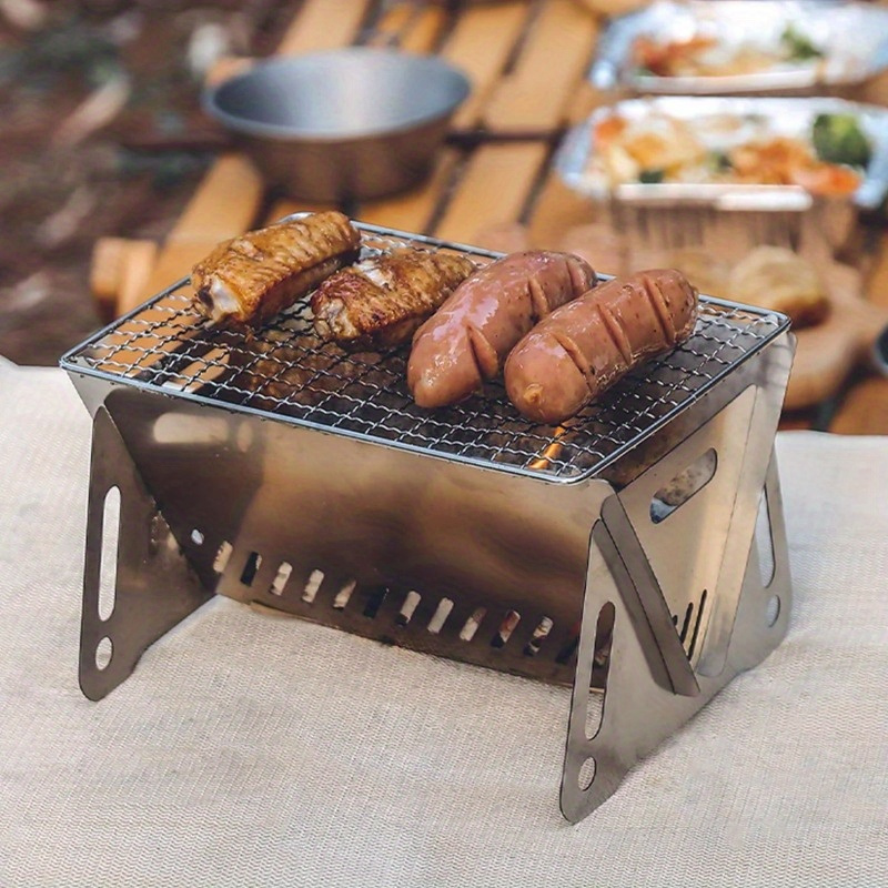 Camping poêle à bois Portable pliant en acier inoxydable sac à dos poêle  barbecue gril poêle pour
