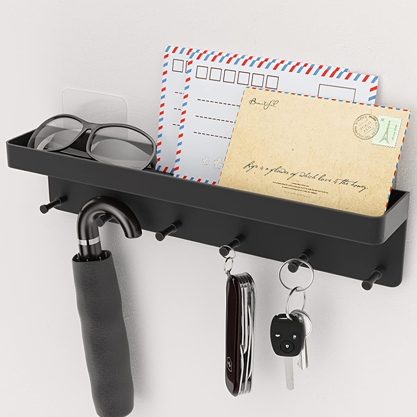 Soporte para llaves de pared, organizador de correo con ganchos para llaves  y soporte para cartera, almacenamiento de lentes de sol y soporte para