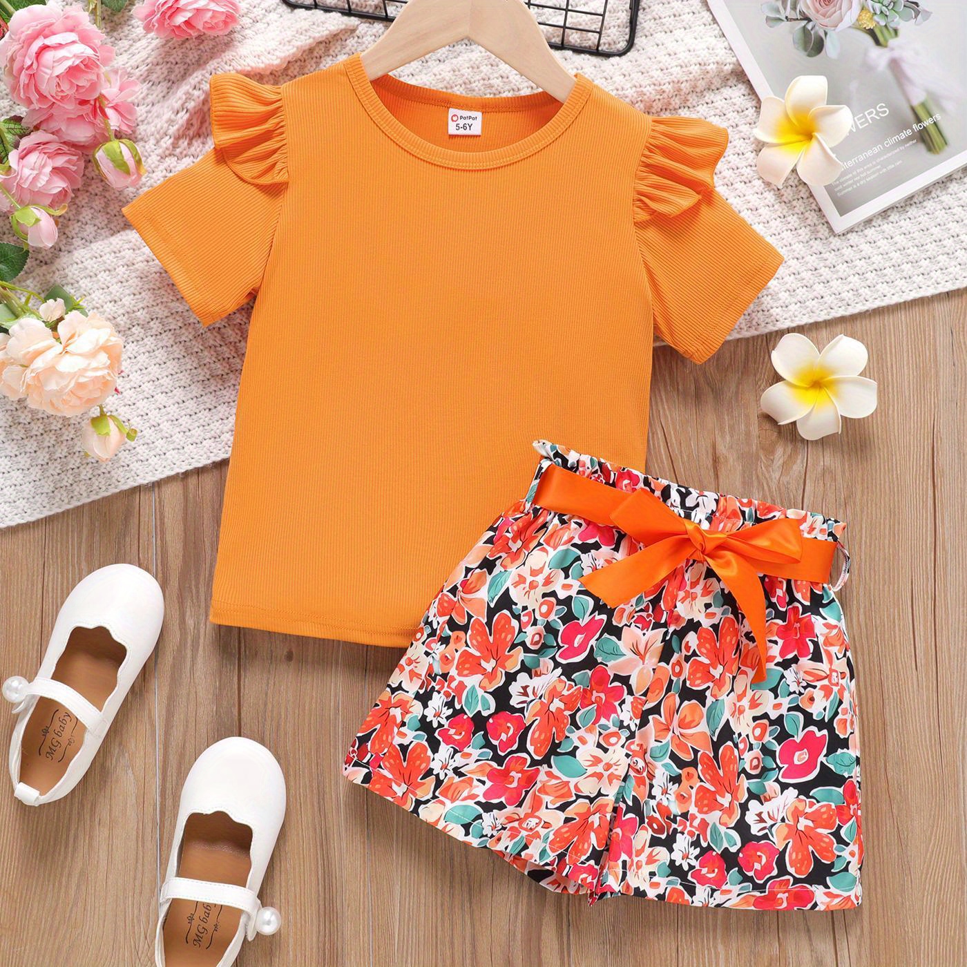 Camiseta Flower naranja niña