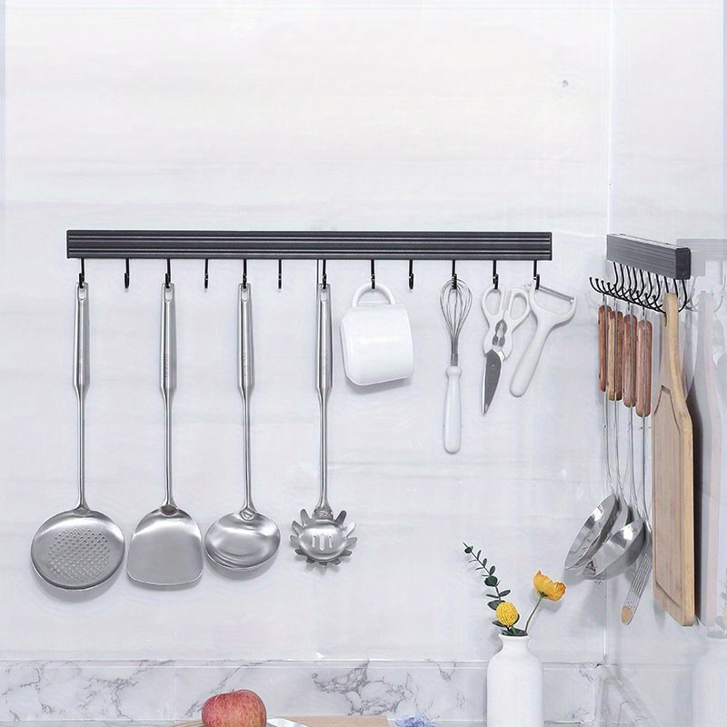 KAIYING Estante de utensilios de cocina con ganchos en S extraíbles para  colgar ollas y sartenes, ganchos de barra para tazas, organizador de riel  de