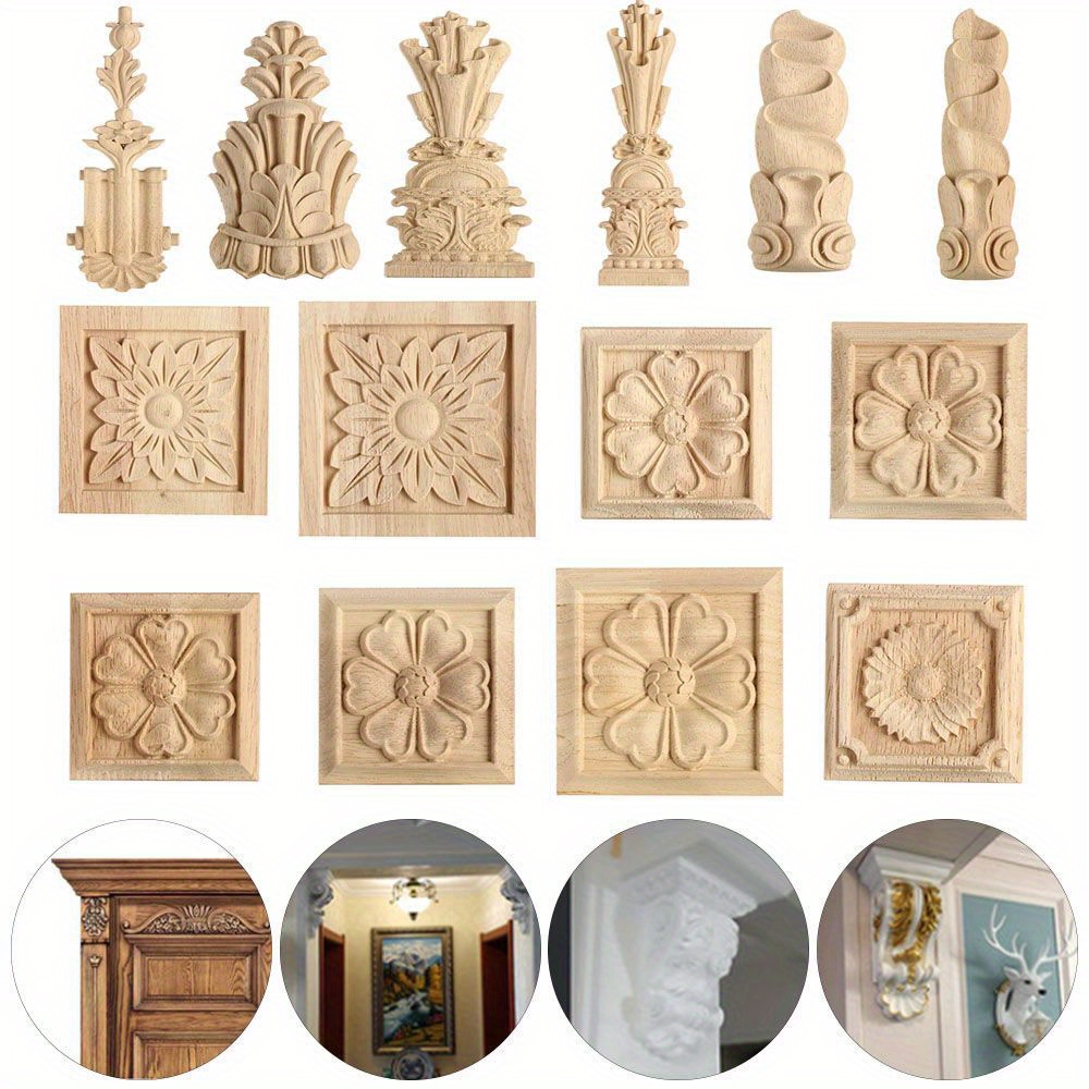 New Flower Wood Carving Natural Wood Appliques for Furniture