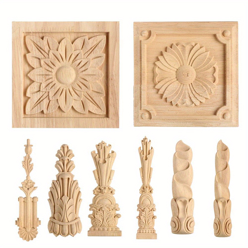 Wood Carved Long Inlaid Decals Applique Unpainted Frame Wood - Temu