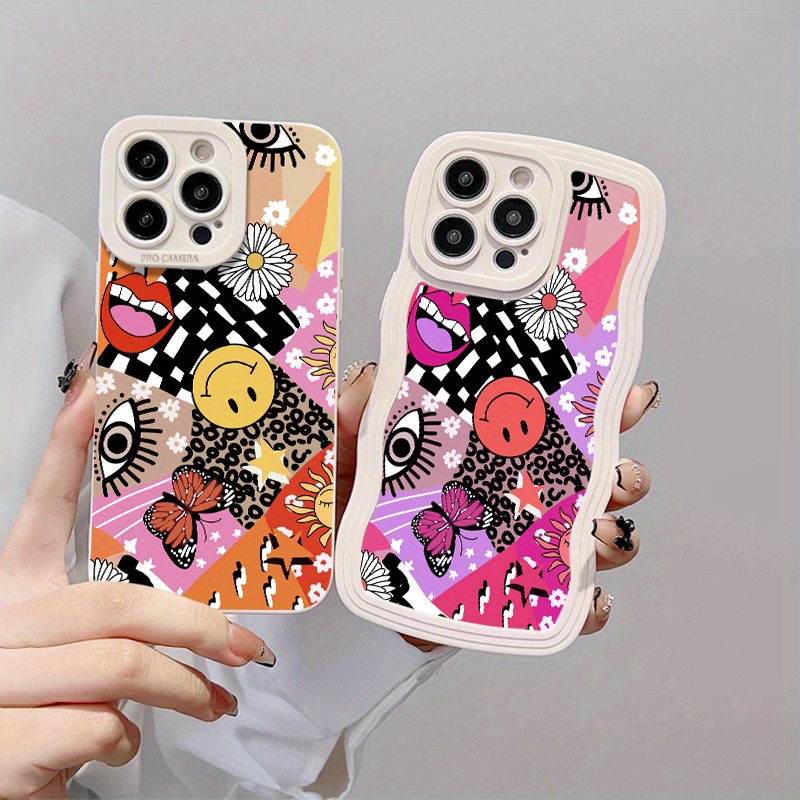 

2pcs Silicone Phone Case Strange Colorful Happy Face Phone Case For Iphone 15/11/14/13/12/11 Pro Max/xr/xs/7/8 Plus/se 2020 Clt Camera Lens Portector Soft Cover Luxury Shockproof Fall Car Back Cover