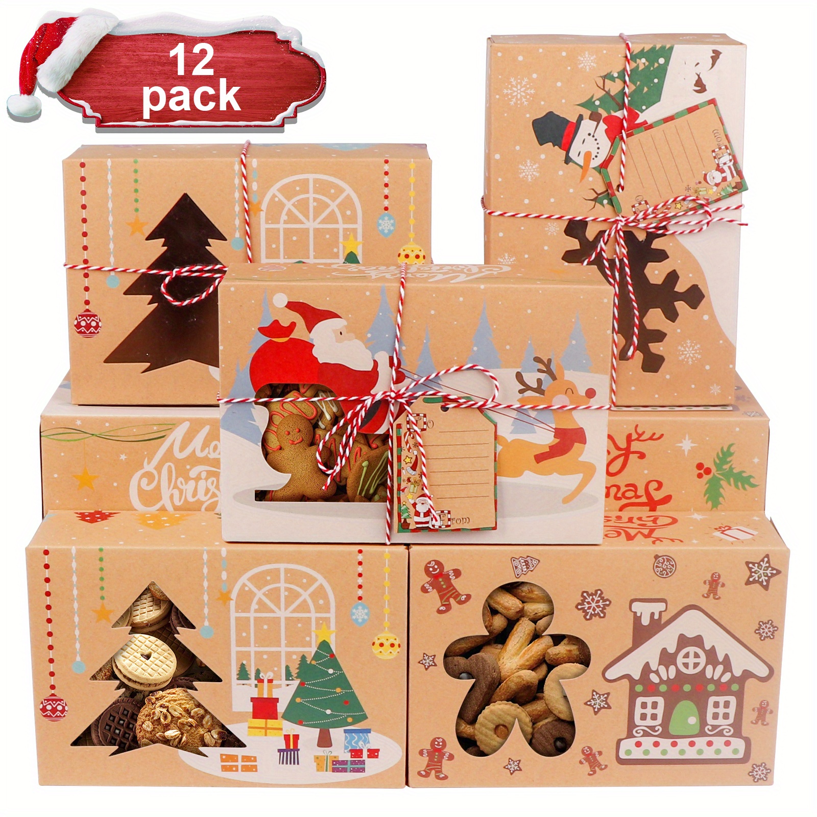  Shinycome 12 Pcs Christmas Cookie Box With Window Holiday Baking  Pastry Treat Boxes Container For Gifts Giving Party Supplies Holiday Baking  Pastry Boxes Food Treat Container: Home & Kitchen