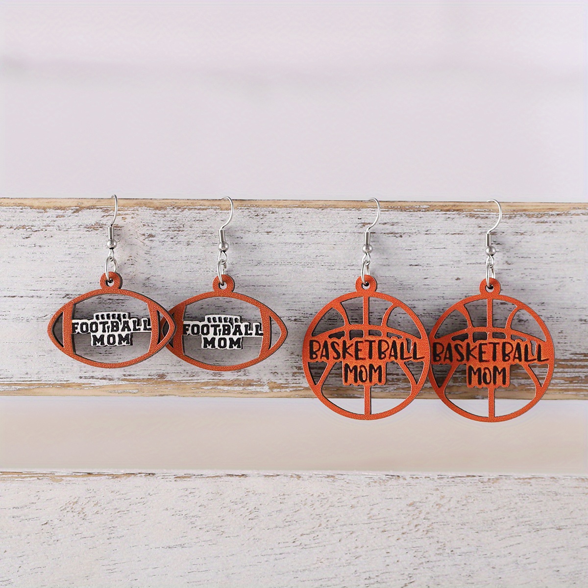 Mom Basketball / Soccer / Volleyball Design Dangle Earrings Simple Sporty Style Wooden Jewelry, Jewels Creative Sports Game Day Earrings, 0.99