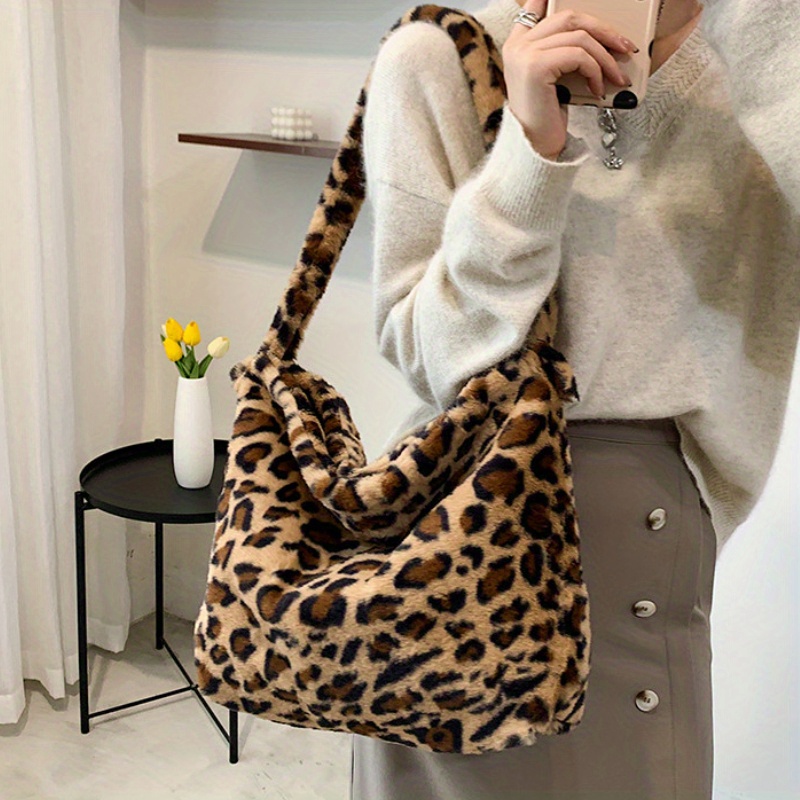 Leopard tote best sale bag fluffy