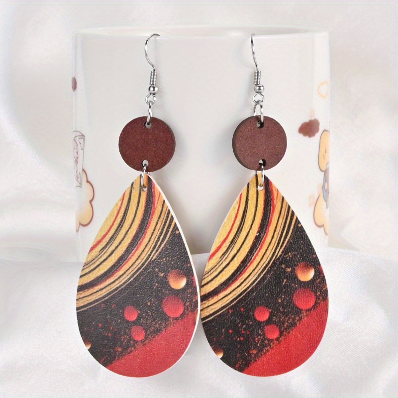 Planet Pattern Faux Leather Earrings Party Jewelry