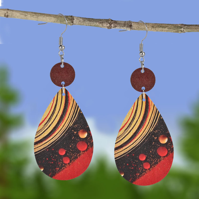 Planet Pattern Faux Leather Earrings Party Jewelry