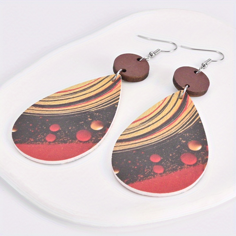 Planet Pattern Faux Leather Earrings Party Jewelry