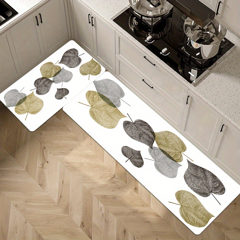 Leaves Pattern Kitchen Carpet Waterproof Oilproof Home Entrance