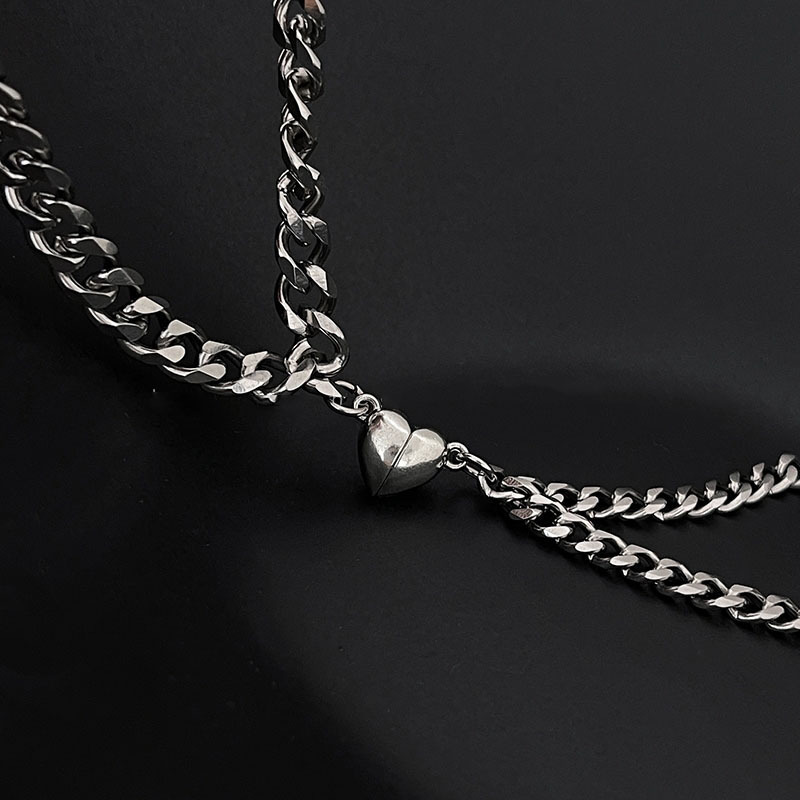 2Pcs/Set Heart Shaped Magnet Attraction Bracelet for Couples Stainless  Steel Cuba Chain Men's and Women's Charm Jewelry Gifts