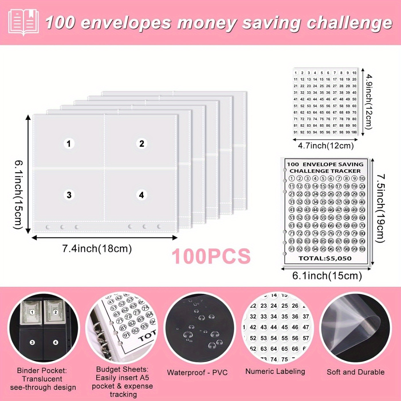 1 Pièce De 100 Enveloppes Challenge Binder Cahier - Temu France