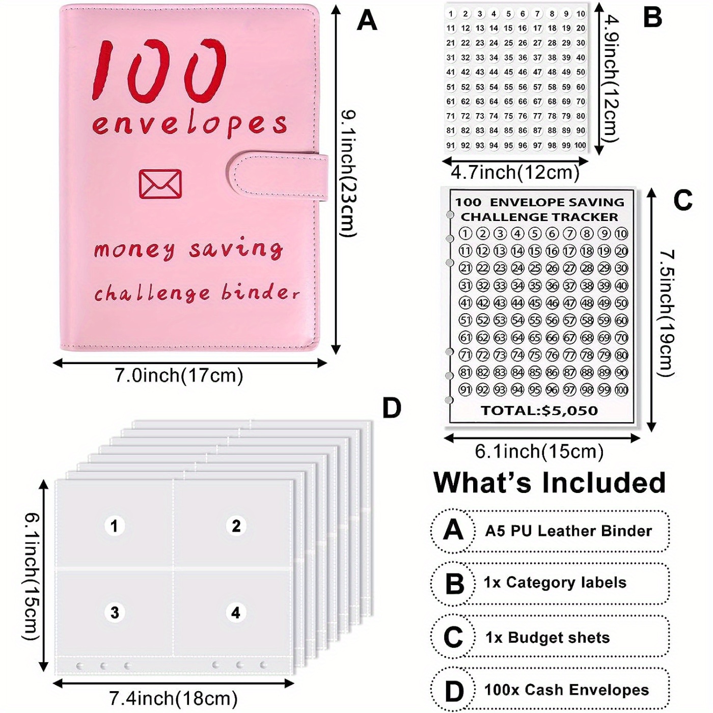 100 Envelopes Money Saving Box Challenge - Saving Money Organizer for Cash  for