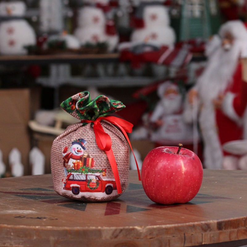 1 pezzo Borsa con mele per il giorno di Natale Borsa con Babbo Natale,  cervo e pupazzo di neve - Borsa regalo per una notte tranquilla, ornamento  per l'albero di Natale 