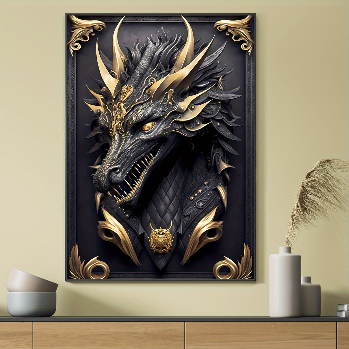 

1pc Wall Art For Home Decor, Dragon Lovers Poster Wall Decor Cool Canvas Prints For Living Room Bedroom Kitchen Office Cafe Decor Eid Al-adha Mubarak