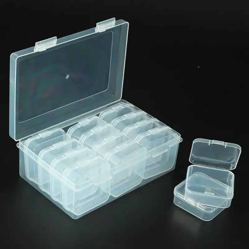 12pcs/set Clear Plastic Storage Boxes, Mini Flip Storage Cases With Hinged  Lid, Transparent Organizer Boxes For Jewelry Beads Nail Art Hair Accessorie