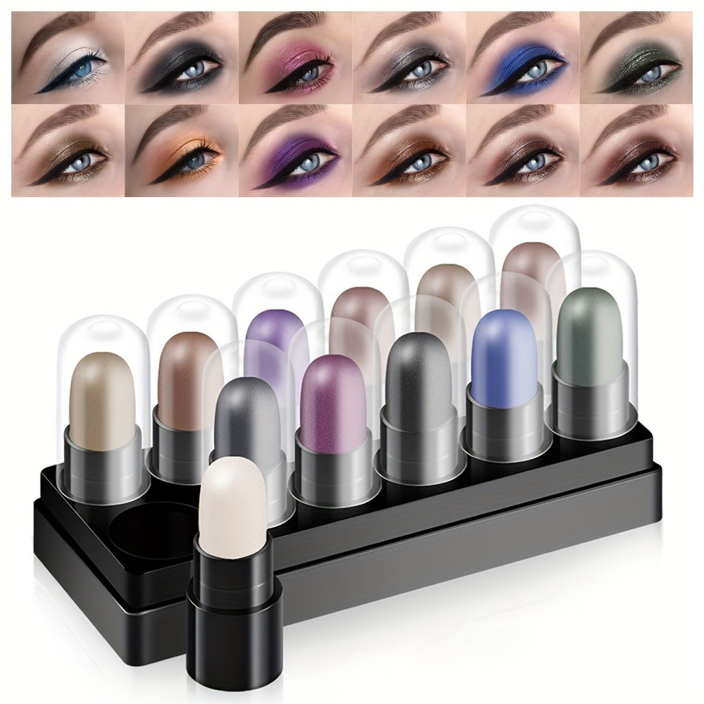 

12 Colors Eyeshadow Pencil Set Waterproof Long Lasting Glitter Shimmer Eyeshadow Pen Highlighter Stick Eye Makeup Tools