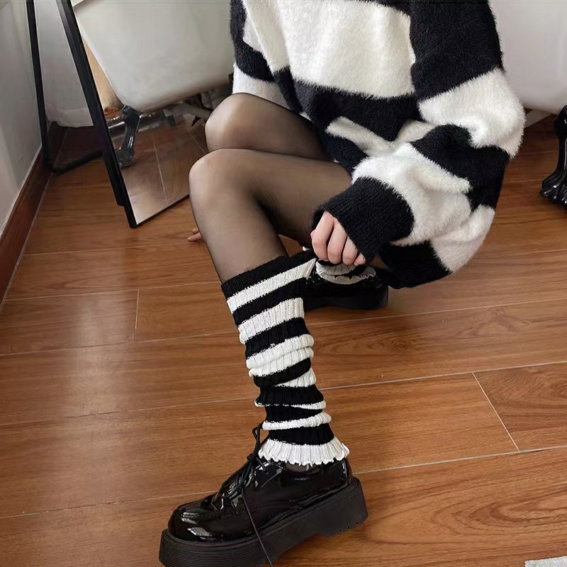 Striped Knitted Leg Warmers Gothic match Knee High Socks - Temu