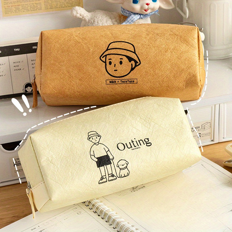 Super Cute Kawaii Pencil Case Aesthetic Canvas Grid Bag For - Temu