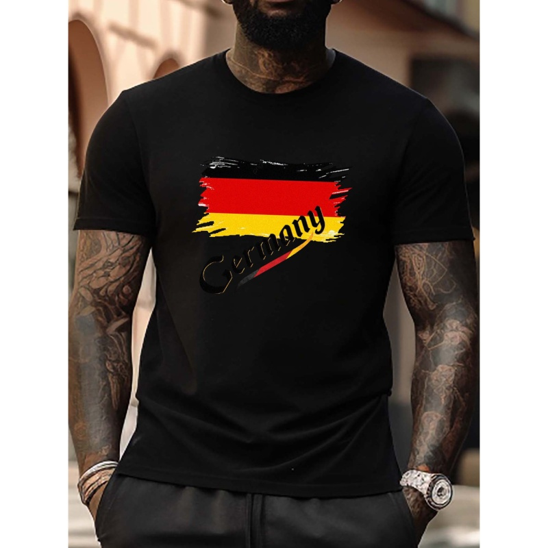 

Street Style German Flag Pattern Men's T-shirt For Summer Outdoor, Casual Male Clothing