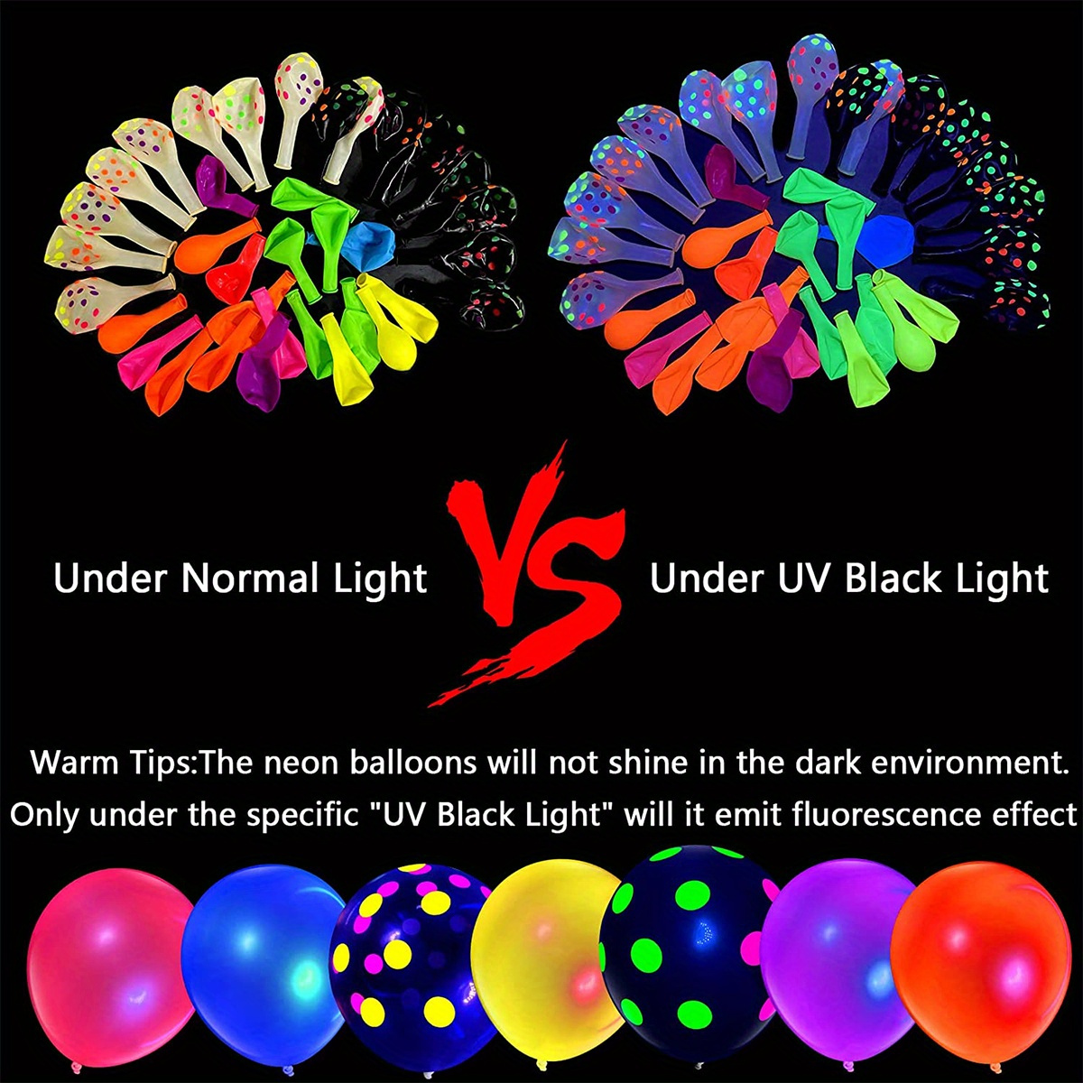 100 globos de neón UV que brillan en la luz negra, globos de fiesta  brillantes globos de látex de helio coloridos para cumpleaños, bodas,  suministros