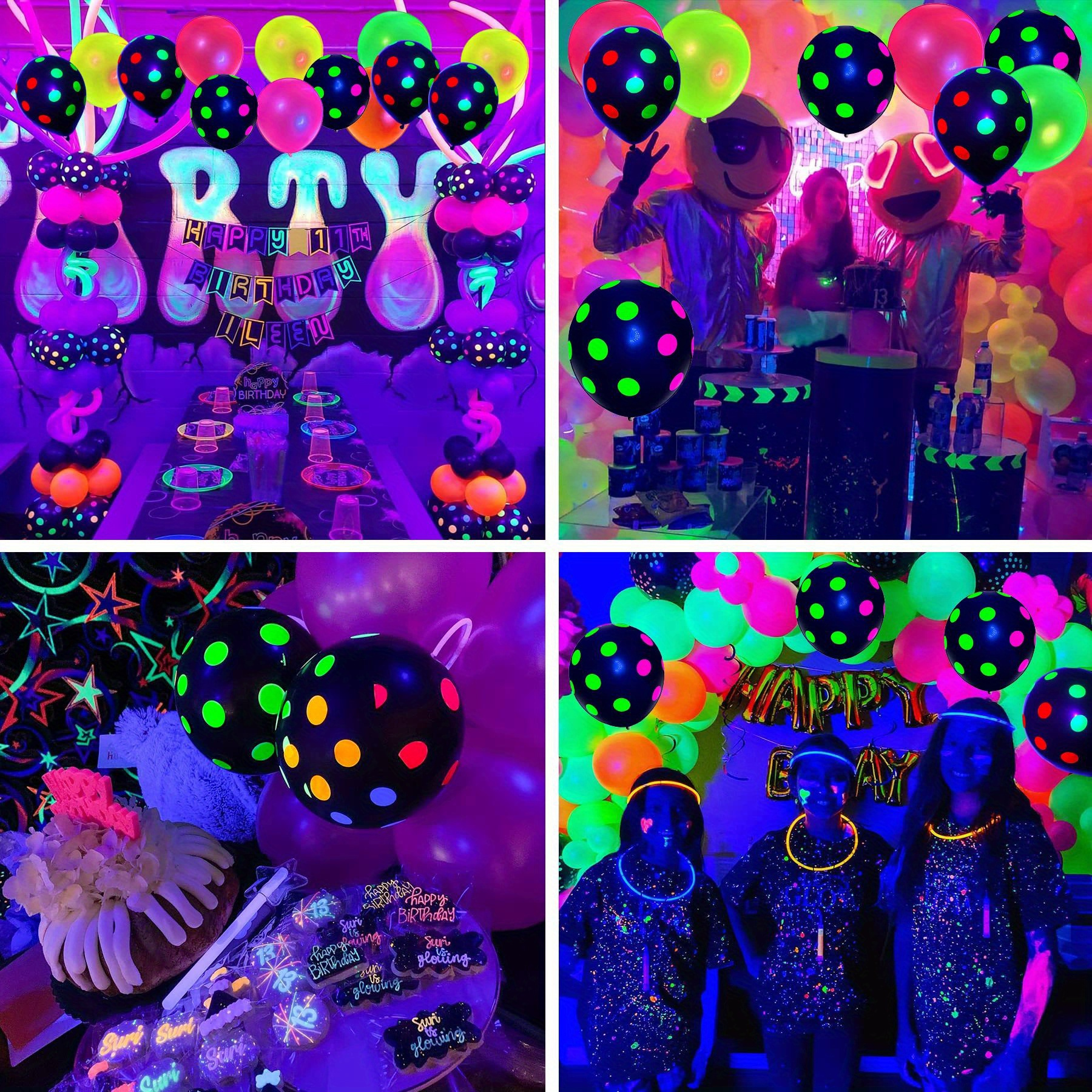 30 piezas 12 pulgadas UV neón brillante globos brillante fiesta globos neón  fluorescente látex globos para de cumpleaños boda negro Luz brillante en  oscuro Suministros para la fiesta con decoraciones