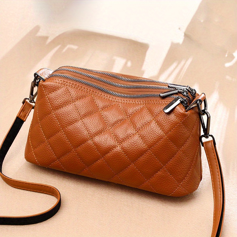 Trendy Argyle Quilted Crescent Bag, Pu Leather Solid Color Shoulder Bag,  Perfect Crossbody Bag For Daily Use - Temu