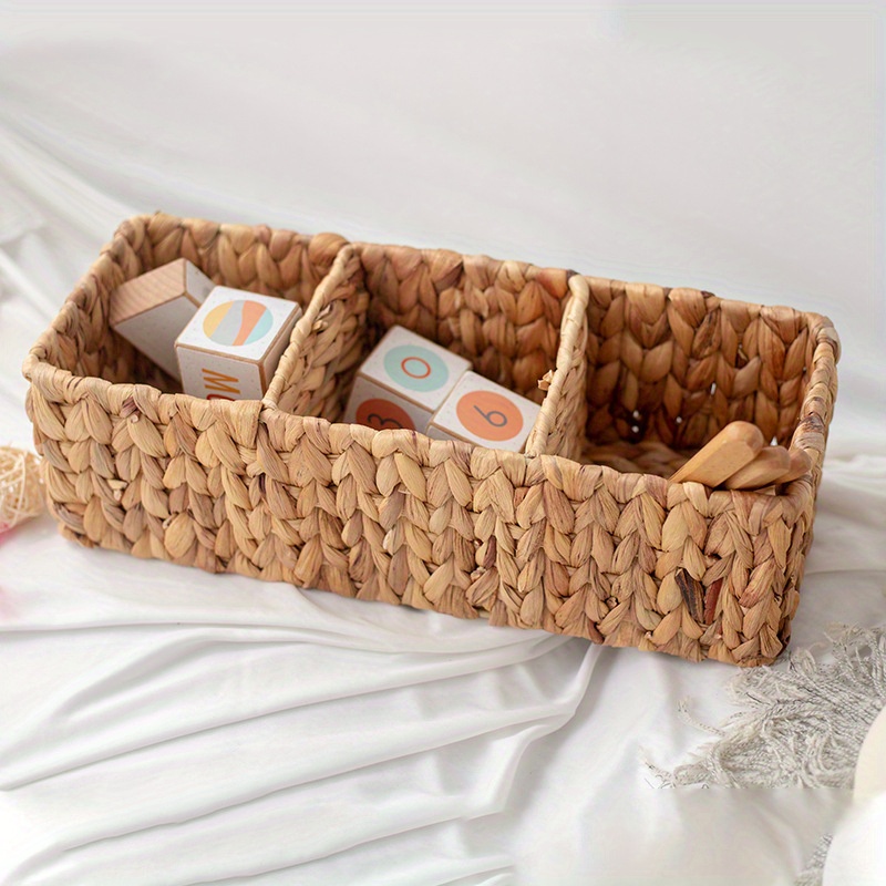 3-Section Wicker Baskets for Shelves, Hand-Woven Paper Rope Wicker