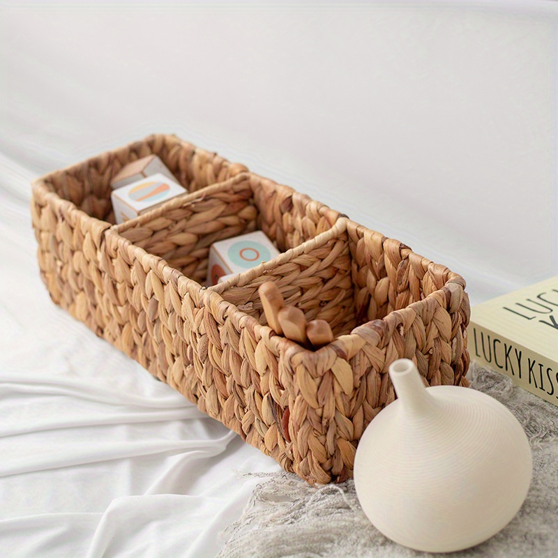 Organizer For Cosmetics 3 Sections Wicker Baskets for Shelves Hand-Woven Storage  Baskets Bathroom Organization Water Hyacinth