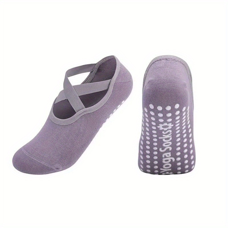 1 Pair Women's Non-Slip Yoga Socks with Cross Strap & Extra Grips - Breathable Polyester Sports Socks for Yoga, Ballet, Barre, Pilates | Available in Multiple Colors (Green, Pink, Purple, Black, Gray, Blue)