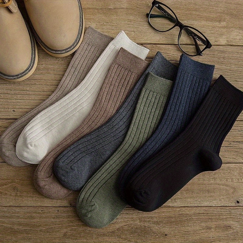 

5pairs Men's Socks Autumn And Winter Cotton Crew Socks, Sweat-absorbent Breathable Casual Sports Socks
