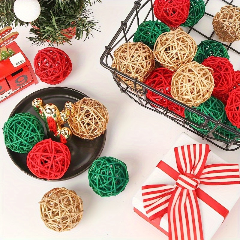 Paquete de 20 bolas de mimbre de colores mixtos, esferas decorativas,  esferas naturales, manualidades, decoración de boda, árbol de Navidad,  adornos